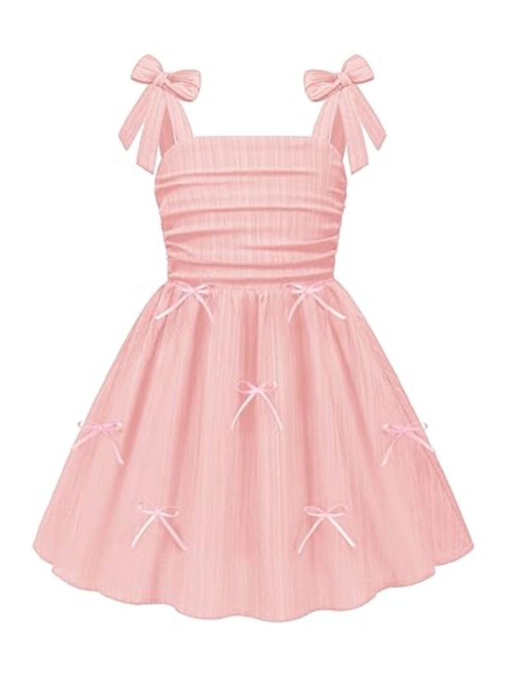 Girls Ruched Smocked Back Spaghetti Strap Summer Sundress with Bows